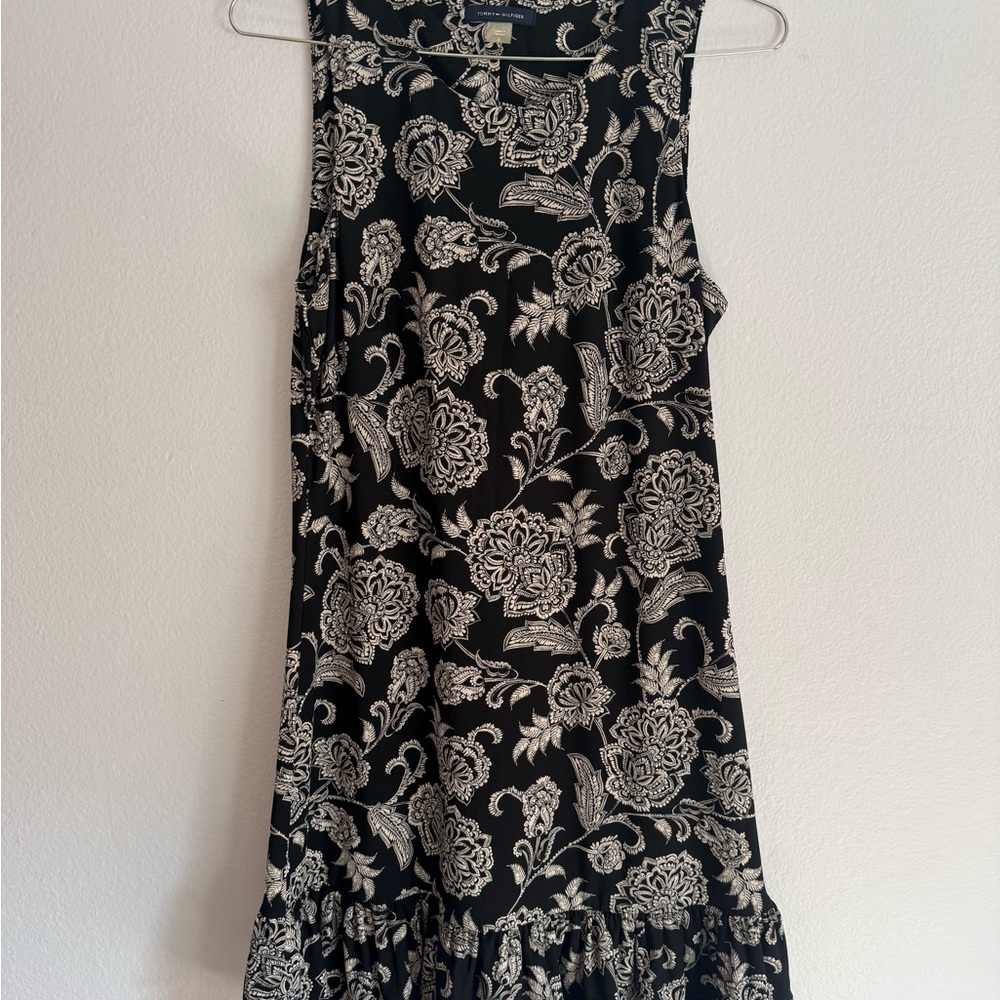 Tommy Hilfiger Black and Cream Floral Midi Dress
